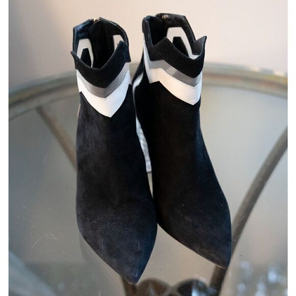 Aperlai Leather Womens Pointed Toe Ankle Bootie Block Heels Black Size EUR 36.5 - Picture 7 of 8